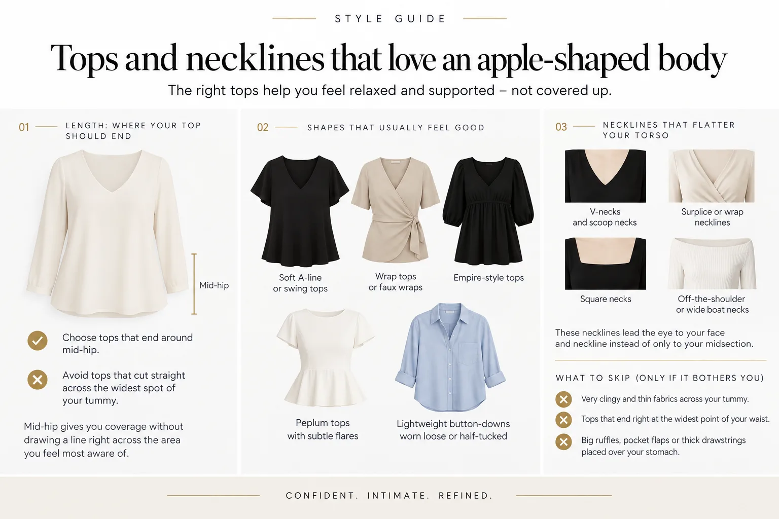 Tops and necklines that love an apple-shaped body